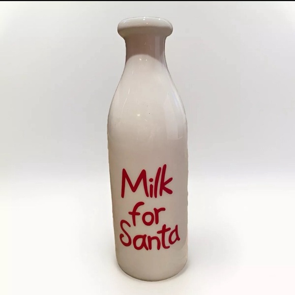 Other - Milk for Santa Porcelain Earthenware Red White Milk Bottle Sleigh Bell Bistro 8"